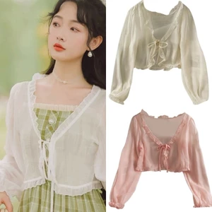 PCF * Mùa Hè Thắt Lưng Áo Cardigan Nữ Cổ Chữ V Dài Tay Chống Nắng Khăn Choàng Shrug