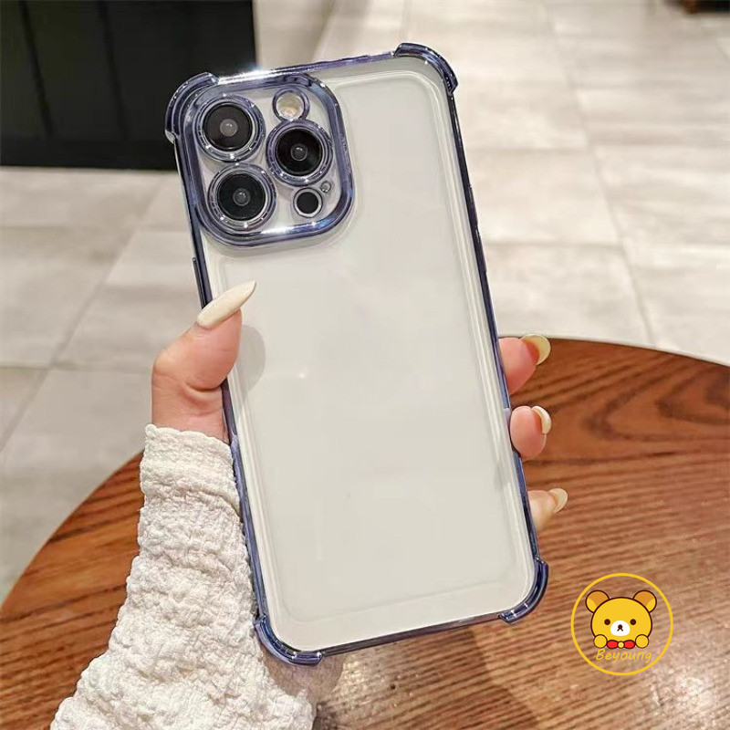 Ốp điện thoại trong suốt bốn dây mạ cho OPPO A98 A97 A96 A95 A93S A79 A78 A77 A77S A76 A74 5G 4G Ốp điện thoại mềm trong suốt Ốp lưng chống sốc