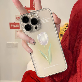 Ốp Hoa Tulip Cho IPhone 11 12 Pro Max 13 Mini 6 6S 7 8 Plus SE 2020 2022 Vỏ Điện Thoại TPU Trong Suốt Cặp Đôi Retro Thoáng Mát Sang Trọng Bảo Vệ Ống Kính Siêu Mỏng