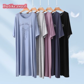 Phụ Nữ bit cotton Váy Ngủ Mùa Hè 2025 Mới Thoải Mái In plus size Đầm Tay Ngắn Rời Vừa Dài Bộ Đồ Ngủ