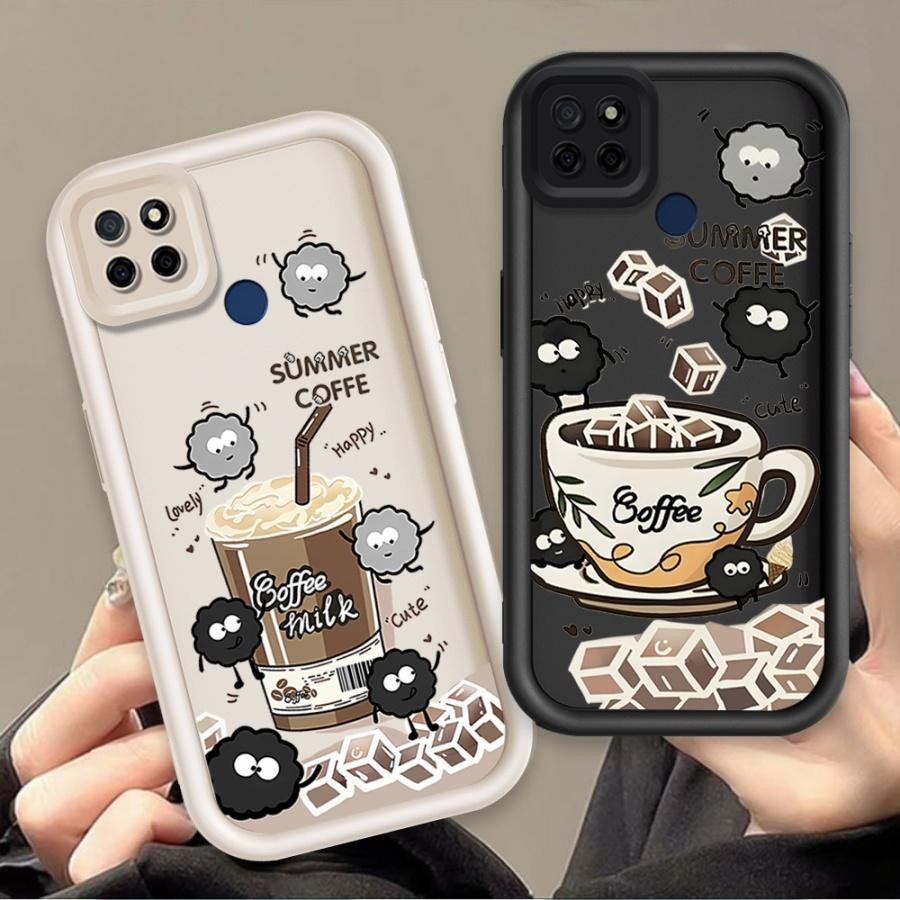 Vỏ Cho Realme C12 C25 C25S Narzo 30A Narzo 20 Phim Hoạt Hình Silicon Bảo Vệ Vỏ Điện Thoại Mềm TPU Cà Phê Than Bóng Thiên Thần Mắt Chống Sốc Ốp Lưng