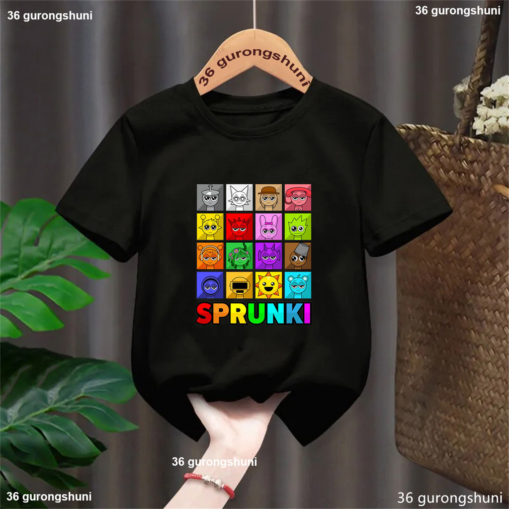 2025 New Cầu Vồng Sprunki Trò Chơi Âm Nhạc Đồ Họa In T-Shirt Kawaii Trẻ em' Mùa Hè Hàng Đầu