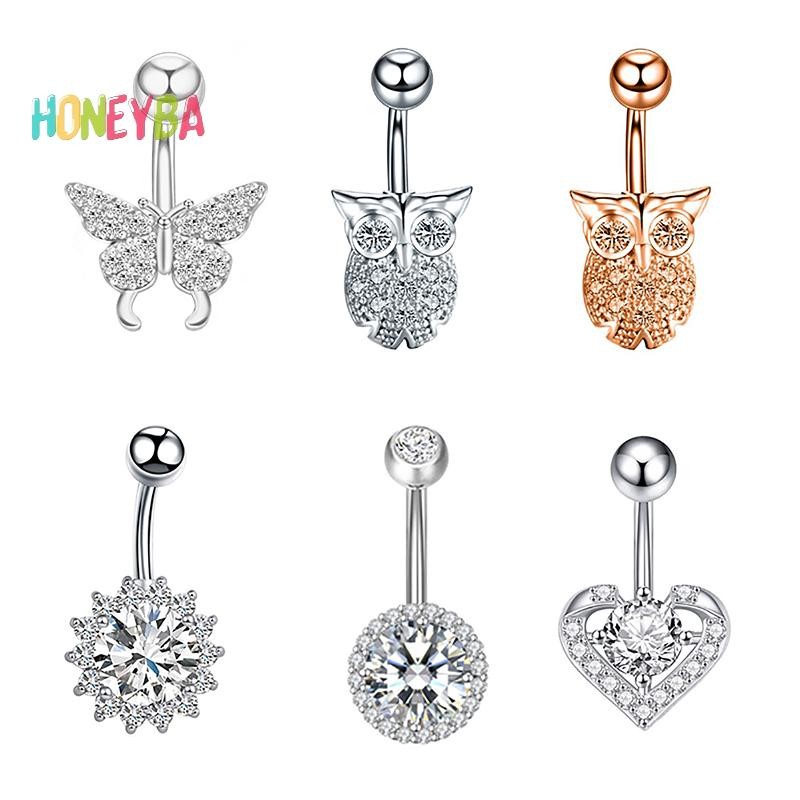 < Honeyba > Nhẫn Nút Bụng Trái Tim Gợi Cảm Cá Tính Dành Cho Nữ Bé Gái Pha Lê Zircon Bụng Rốn Nhẫn Cơ Thể Trang Sức Khuyên
