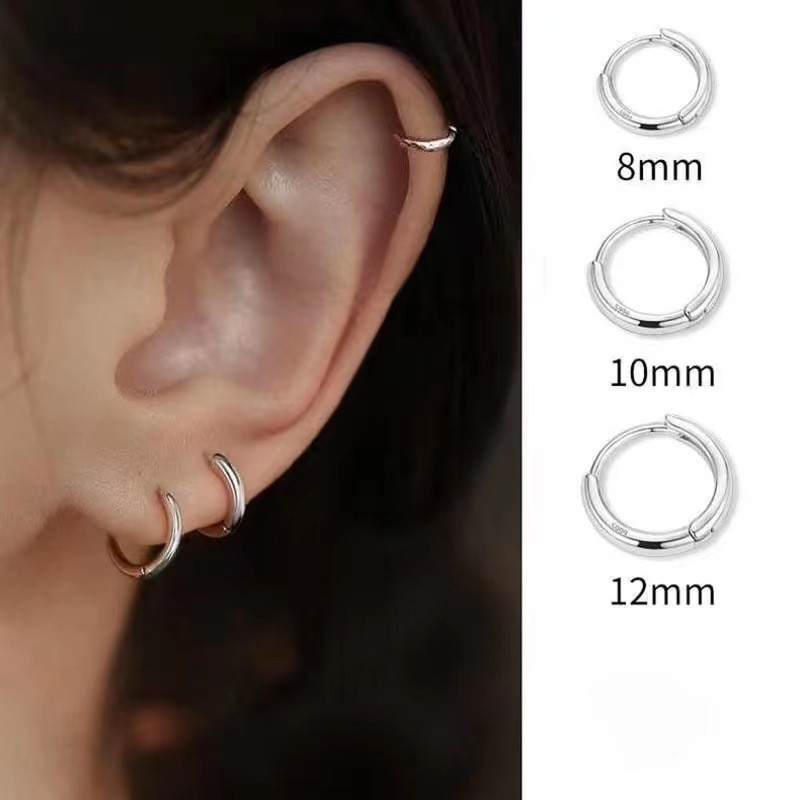Đơn Giản Phù Hợp Với Tất Cả Trận Đấu Bông Tai Vòng Tròn Thép Titan Không Phai Màu Nam Nữ Bông Tai Nhỏ