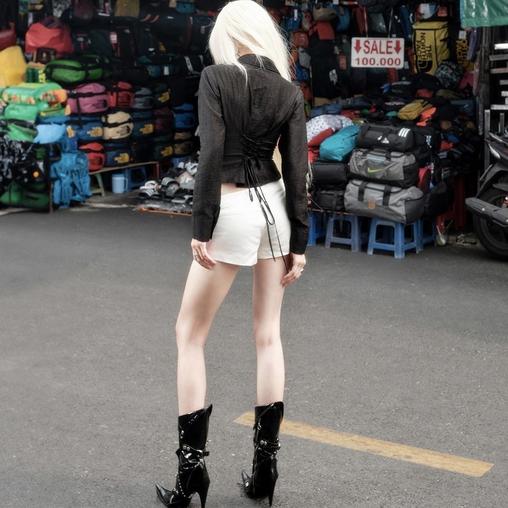 Ảnh Sizzle Shirred Silk Shirt - Áo sơ mi lụa hoạ tiết dây kéo trước 2