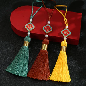 6cm Dây Vàng Quấn Bốn Lá Cỏ Ba Lá Nút Thắt Trung Quốc Treo Mảnh Guqin Suizi Thơm Túi Tua Rua Treo Trang Trí Phong Cách Cổ Đại Hanfu Trang Sức Quạt Phụ Kiện Treo Mảnh