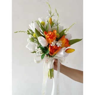 Bó hoa cưới từ hoa tulip vải CEVERIA phụ kiện chụp ảnh