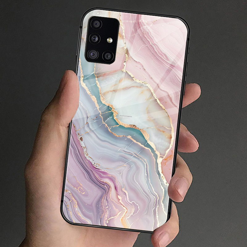 Ốp Điện Thoại Kính Cường Lực Mạ Đá Cẩm Thạch 02 Cho Samsung Galaxy S9 Plus S10 S10e S20 FE S20 Plus S21 S22 S23 S24 Ultra Cover