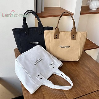 Lostcorner Màu Trơn Túi Tote Nữ Di Động Có Thể Tái Sử Dụng Túi Mua Sắm Vải Dung Tích Lớn Túi Cơm Trưa Mới