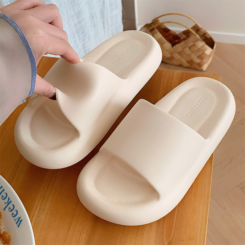 Xixitiao Cặp Đôi Nhà Màu Trơn Mùa Hè Nam Nữ Dép Dép Thời Trang Phòng Tắm Flip-Flops