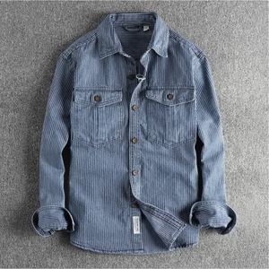 Áo sơ mi denim sọc phong cách Retro_Biker_Army