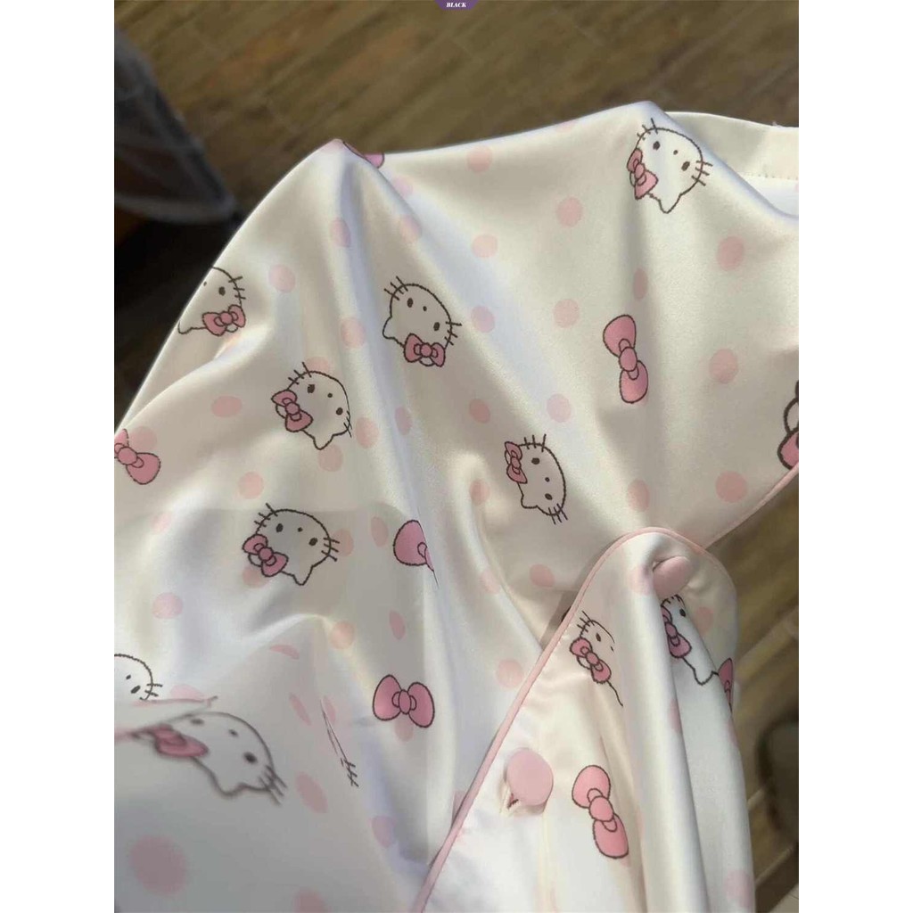 Sweet Pink Polka Dot Hellokitty Bộ Đồ Ngủ Nữ Xuân Thu Mới Quần Dài Tay Bộ Đồ Quần Áo Gia Đình [BL]