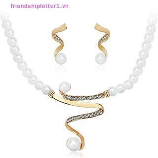 {Fh Fashion} Bộ trang sức bông tai vòng cổ đính đá ngọc trai dành cho nữ mới.