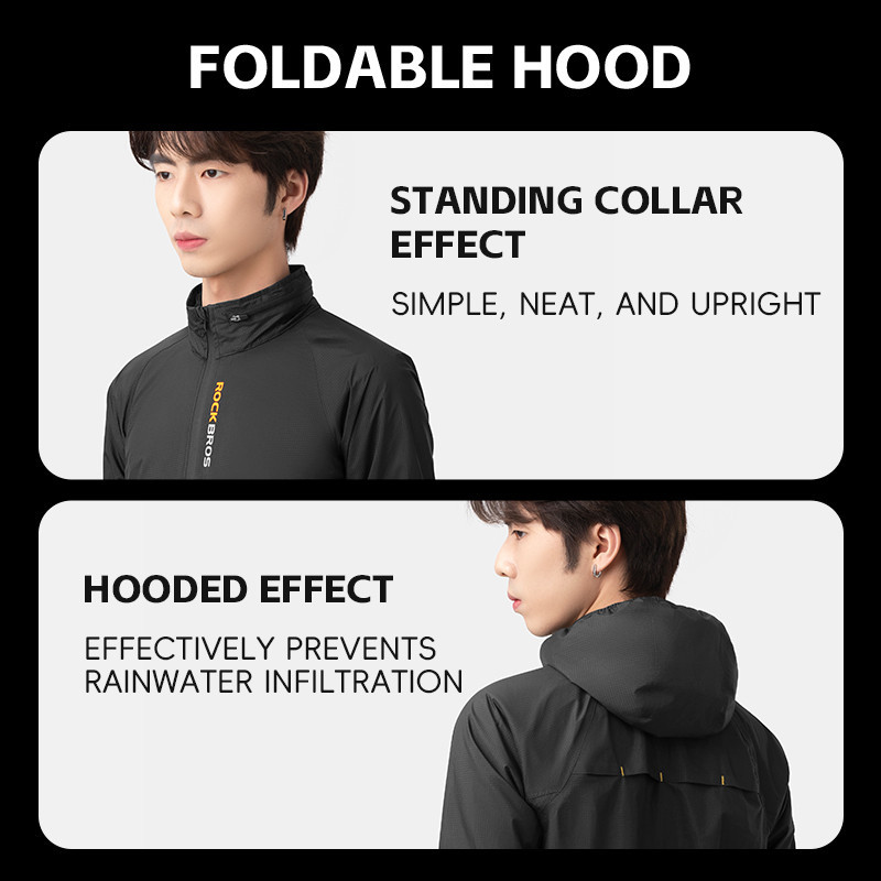 Áo mưa phản quang Rockbros, chống thấm nước và gió, thiết kế thoáng khí với hood gập gọn, phù hợp cho xe đạp và xe máy