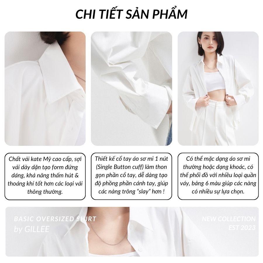 Áo sơ mi trắng nữ GILLEE dáng oversized