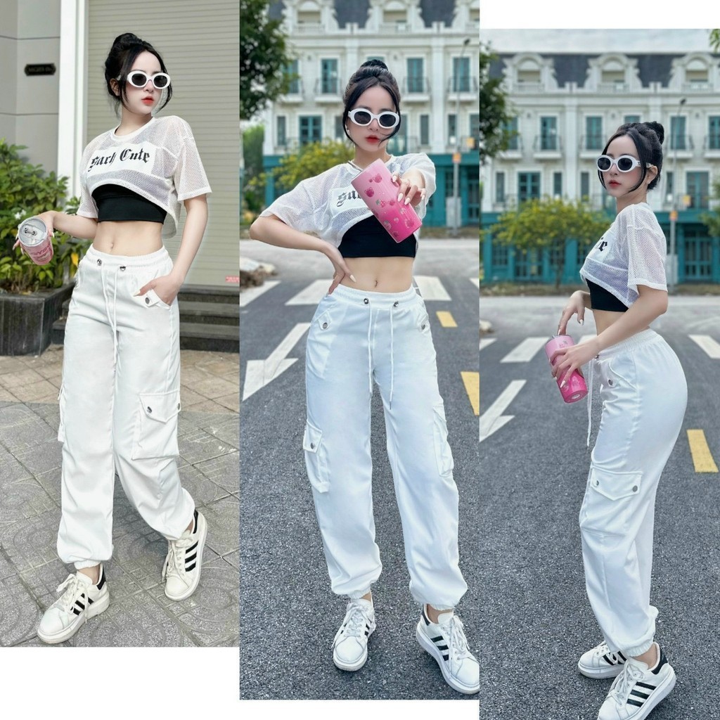 Set 3 chi tiết cộc tay áo lưới + áo bra + quần kaki co giãn thoải mái khi tập thích hợp tập zumba, erobic, shuffer dance
