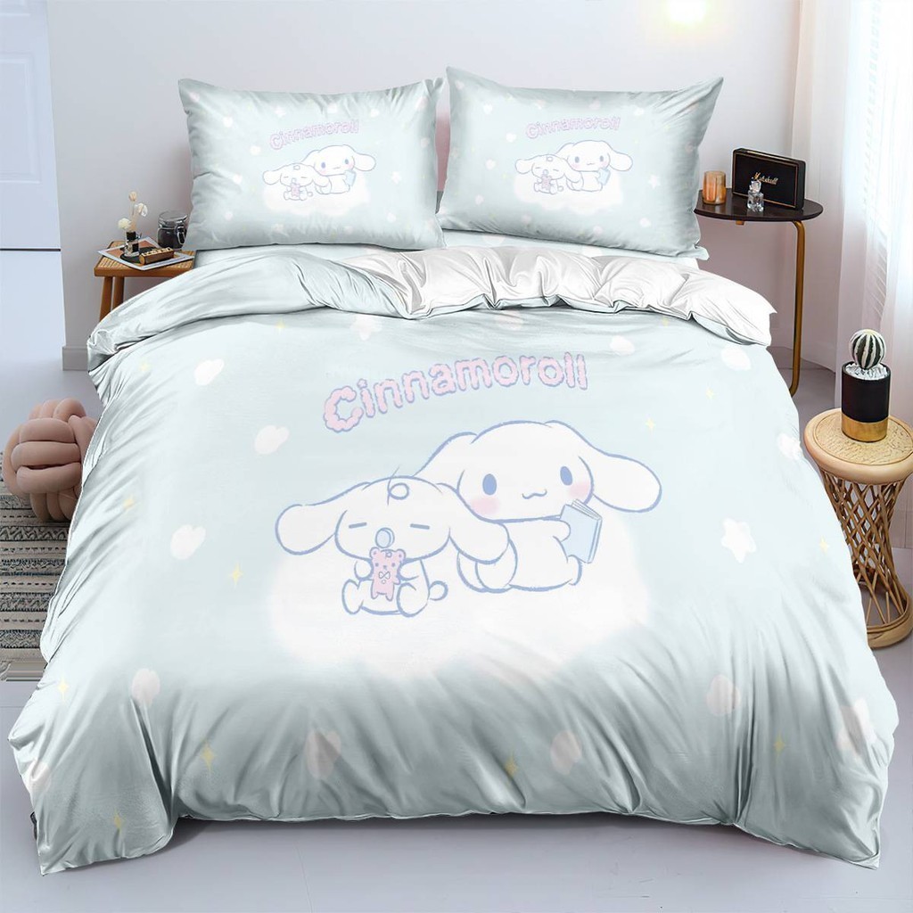 ST2 Cinnamoroll 3in1 Bộ Chăn Ga Gối Chăn Ga Gối Phòng Ngủ Có Thể Giặt Thoải Mái Nhà Phù Hợp Với Trang Trí Nhà TS2