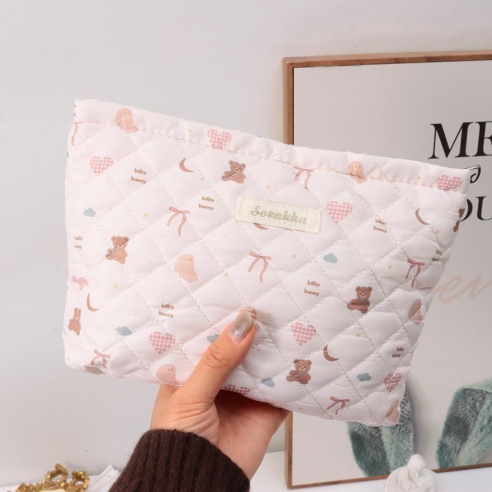 Alley Trang điểm, Vải hai lớp Mềm mại và thoáng khí Túi đựng mỹ phẩm nữ màu hồng dễ thương, Túi đựng đồ du lịch bằng vải Cotton có khóa kéo thực tế