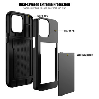 Dành Cho iphone 14 Pro Max / 14 Plus Ví Đựng Thẻ Khe Cắm ID Cửa Trượt Túi Ẩn Chống Trầy Xước Hai Lớp Bảo Vệ Vỏ Cứng TPU Ốp Lưng