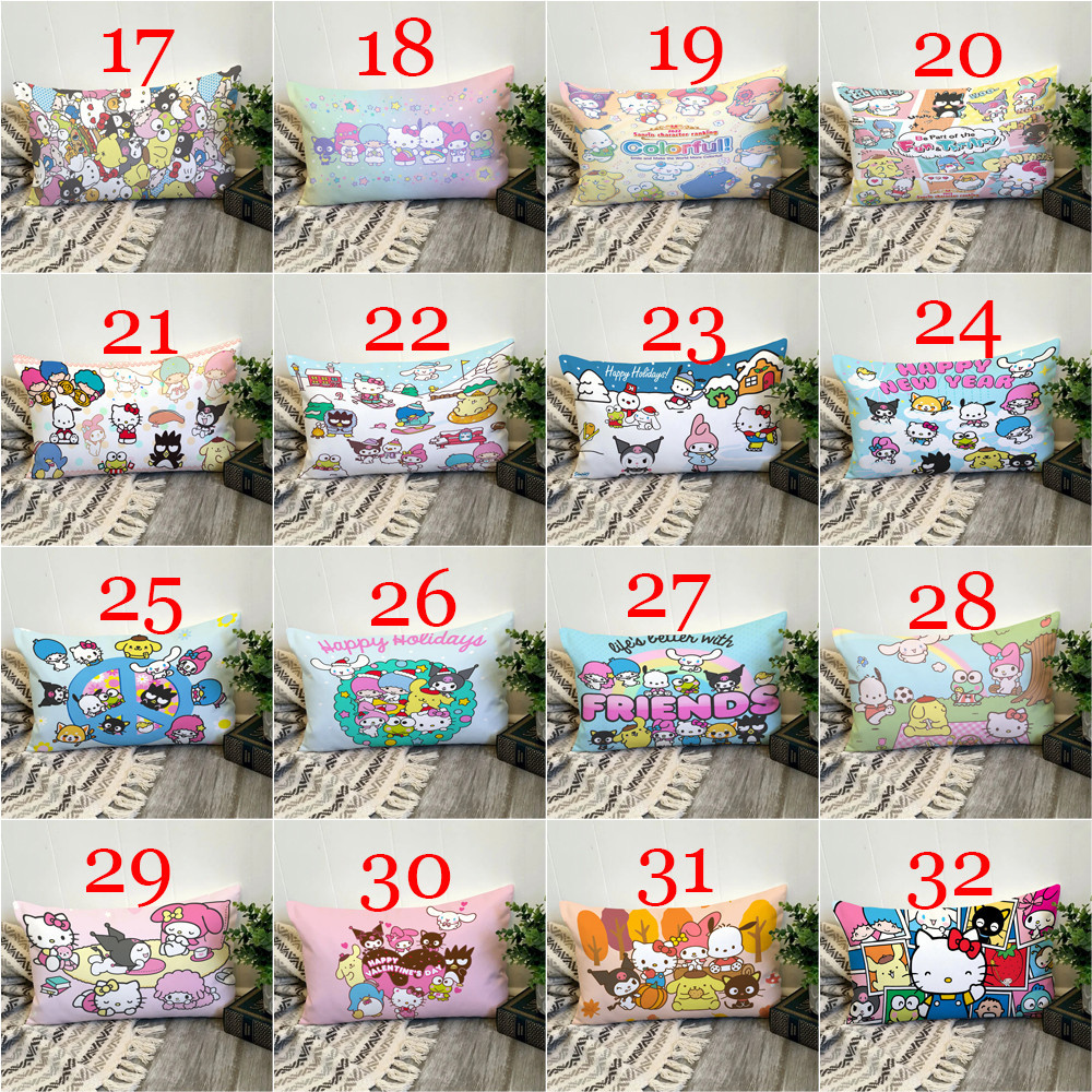 Phim hoạt hình Sanrio Family Hình chữ nhật Vỏ gối bằng vải Polyester in một mặt Trang trí nội thất Món quà tốt nhất (Không có lõi)