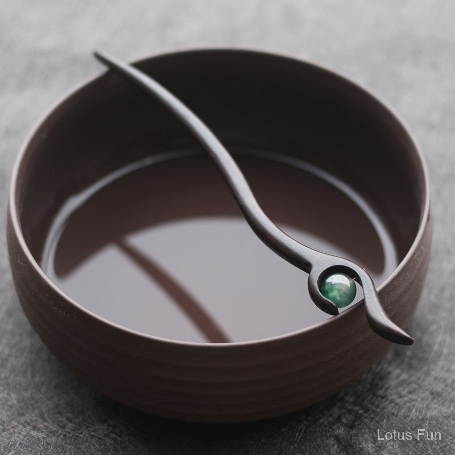 Kẹp Tóc Gỗ Mun Tự Nhiên Kẻ Sọc Hạt Xanh Cổ Hanfu Phụ Kiện Hàng Ngày Phù Hợp Với Kẹp Tóc Phụ Kiện Đơn Giản