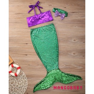 Bộ đồ bơi nàng tiên cá MG-BabyGirl Bộ ba mảnh đuôi Sequin vảy cá cho trẻ em