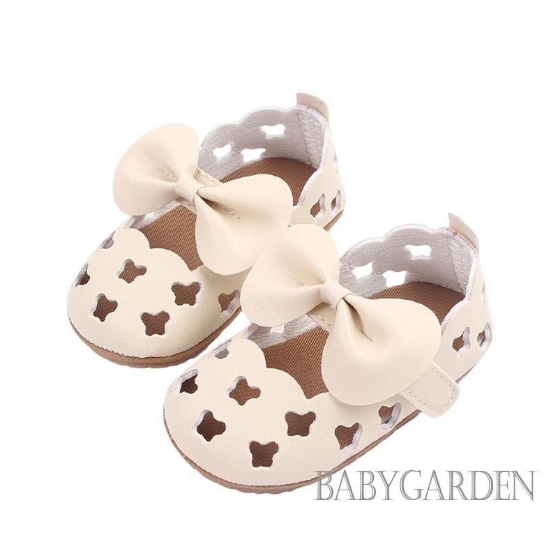 / / -Baby Girls Dép Da PU Cho Bé Tập Đi Chống Trơn Trượt Rỗng Nơ Đi Bộ Đầu Tiên Giày Đế Mềm