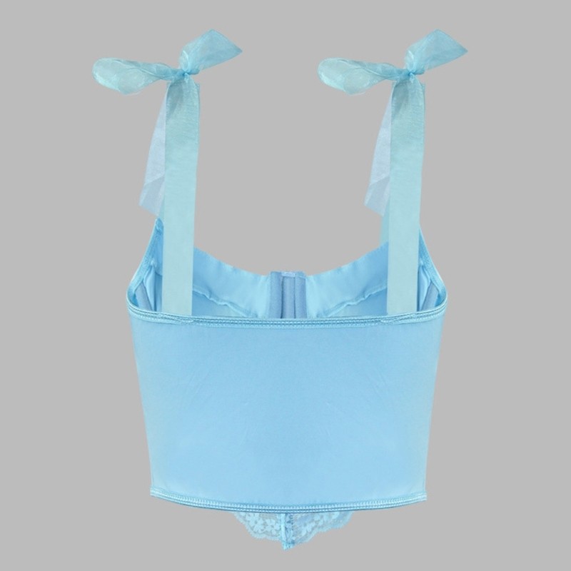 Ppy Xương Cá Hỗ Trợ Ren Crop Tanks Top Cho Nữ Dây Buộc Cổ Chữ V Bustier Camisole