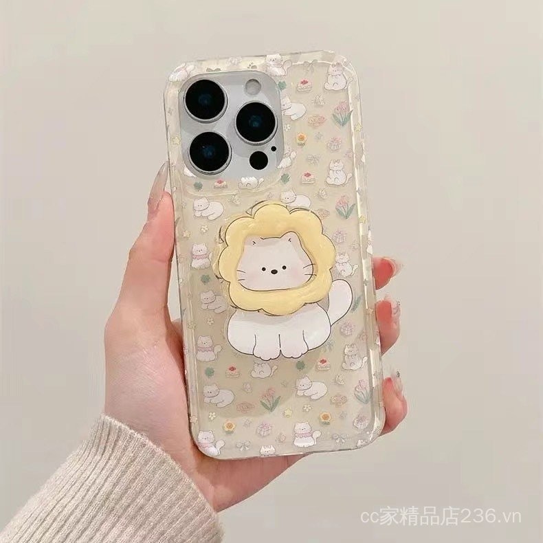 Ốp lưng hình mèo hoa hướng dương hoạt hình tương thích với iPhone 14 15 Pro Max 16 mẫu mới 13 bảo vệ toàn diện 12 cho phụ nữ