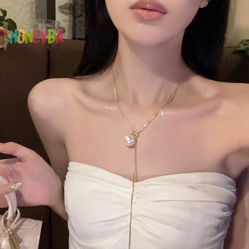 < Honeyba > Vòng cổ ngọc trai bằng kim loại lỏng không đều Màu bạc có thể điều chỉnh hợp kim kéo vòng cổ Punk Hiphop Trang sức