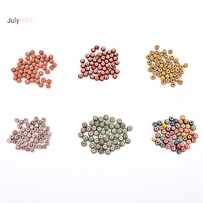 50 Hạt Xỏ Lỗ Bằng Gốm Tráng Men 6mm Để Làm Trang Sức DIY