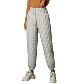 Hum Quần Joggers Lưng Cao Cotton Chần Bông Họa Tiết Kim Cương Chống Gió Mùa Đông Ấm Áp Cho Nữ