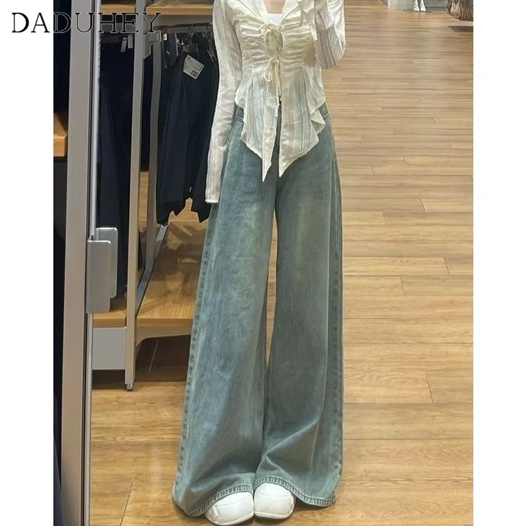 Ảnh Quần jeans DADUHEY lưng cao ống rộng phong cách đường phố Mỹ cổ điển cao cấp cỡ lớn 3
