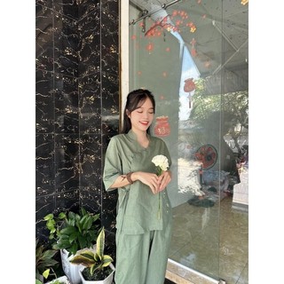 set đồ lam đi chùa cổ trụ cột nơ an yên