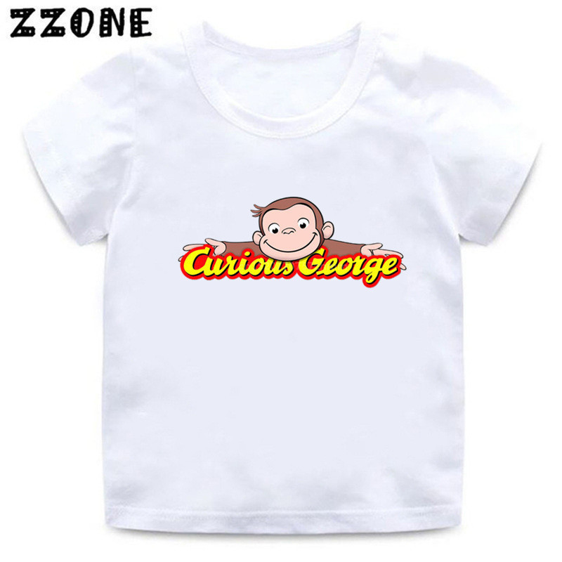 2024 Thời Trang Mùa Hè Mới Bé Trai Áo Curious George Hoạt Hình In Hình Trẻ Em Áo Thun Ngộ nghĩnh Khỉ Trẻ Em Bé Gái Áo Quần Áo