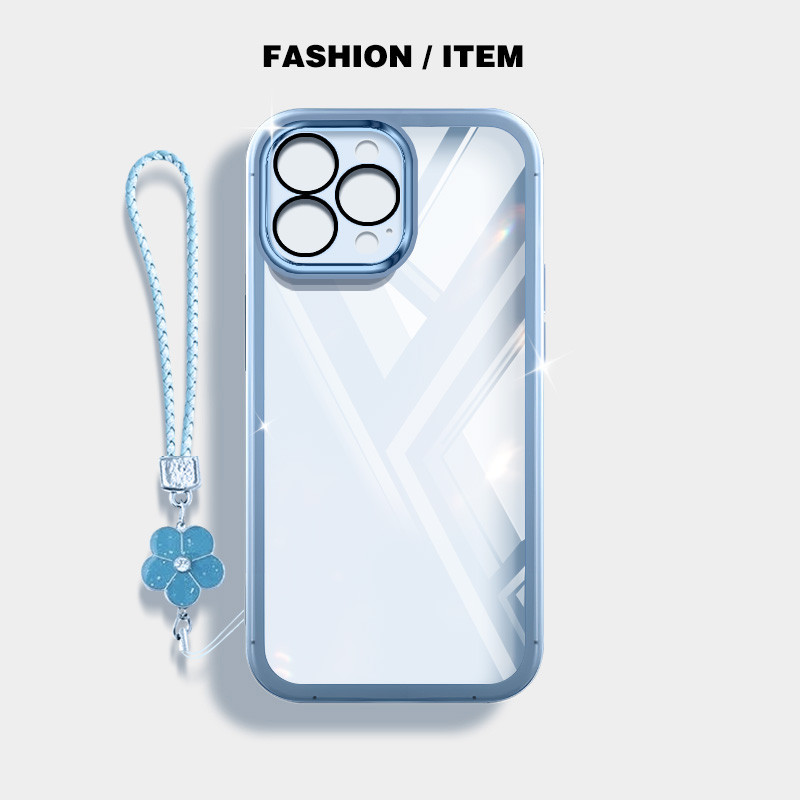 Ốp điện thoại siêu mỏng trong suốt YBD cho iPhone 16 11 Pro Max 12 Pro Max 13 Pro Max 14 Pro Max 15 Pro Max 14 15 Plus Bảo vệ Camera với dây treo dệt cỏ ba lá may mắn