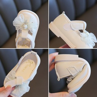 Giày Búp Bê Da pu Đế Bằng Chống Trượt Đính Nơ Ngọc Trai Dễ Thương Cho Bé Gái
