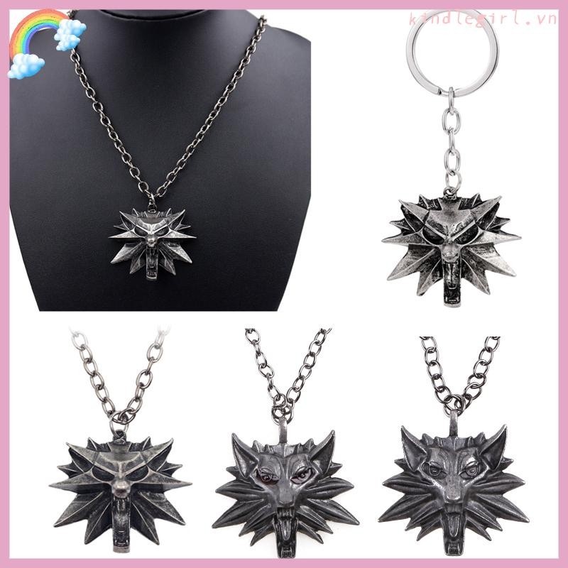 Vua Retro Cổ Điển Mặt Dây Chuyền Witcher 3 Kim Loại Sói Cho Đầu Vòng Cổ Trang Sức Trò Chơi Jewel