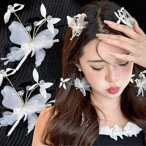 Kẹp Tóc Bướm Cổ Tích Hàn Quốc - Kẹp Mỏ Vịt - Thanh Lịch, Thời Trang, Ngọt Ngào - Đôi Cánh Ren Trắng Kẹp Tóc Nhỏ - Mũ Đội Đầu Bé Gái Bangs Barrette - Phụ Kiện Trang Sức Tóc