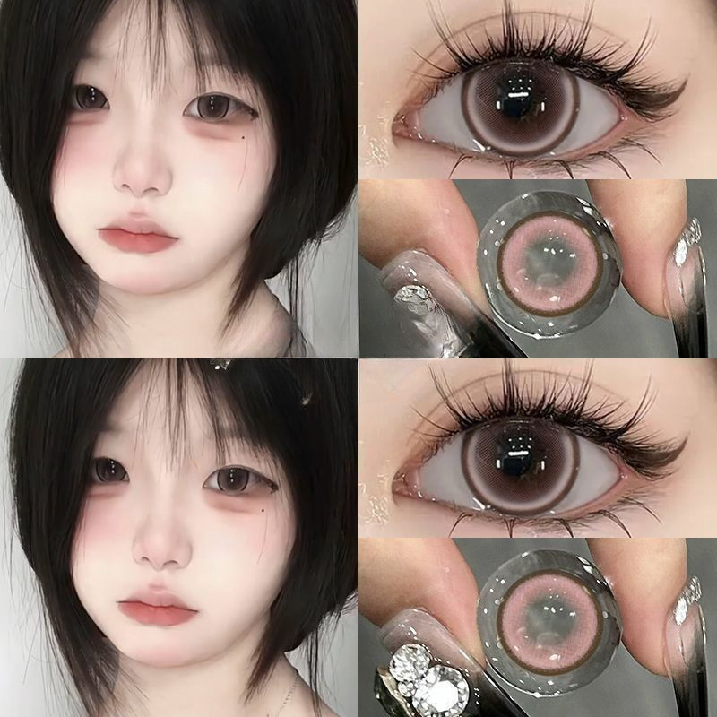 Set 2 Kính Áp Tròng Màu Đen contact lenses 0 ~ -8.00 black len 14.2mm lens cận lens nâu bean black 51
