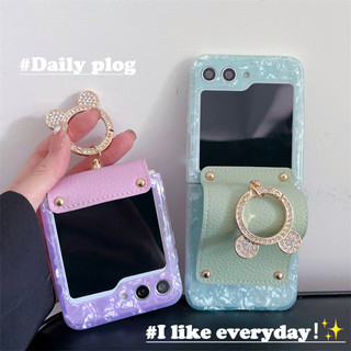 Ốp điện thoại gấp cho Samsung Galaxy Z Flip5 Flip4 Flip3 Vỏ da họa tiết có vòng Vỏ điện thoại dính mềm