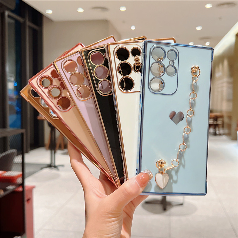 Ốp Lưng Cho Samsung Galaxy S24 S23 UItra S24 Plus S23 S21 S20 FE Mạ Silicon Trái Tim Tình Yêu Bên Hoa Văn Vòng Tay Vỏ Mềm
