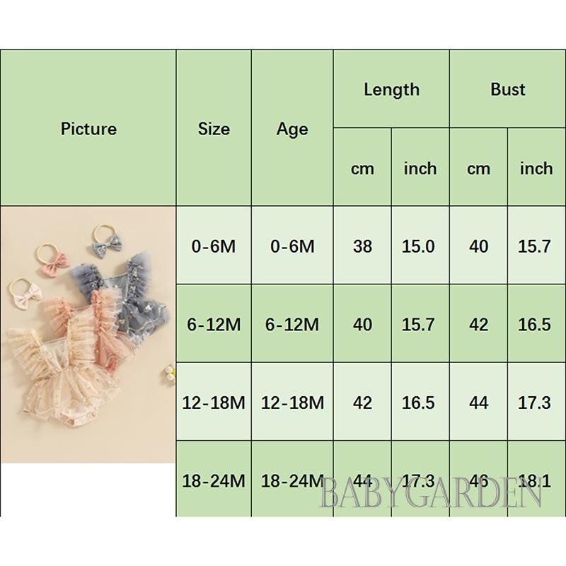 Baga-baby Bé Gái Áo Liền Quần Tay Bay Cổ Vuông Thêu Hoa Tulle Áo Liền Quần Cho Trẻ Sơ Sinh Có Nơ Băng Đô