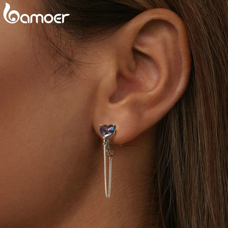 Bamoer 925 Sterling Sliver Bông Tai Thiết Kế Đầy Sao Quà Tặng Trang Sức Cho Nữ