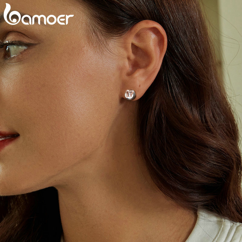 Bamoer 925 Sterling Sliver Bông Tai Bướm Hoa Tím Cỏ Ba Lá Bay Thiết Kế Rồng Trang Sức Quà Tặng Cho Nữ