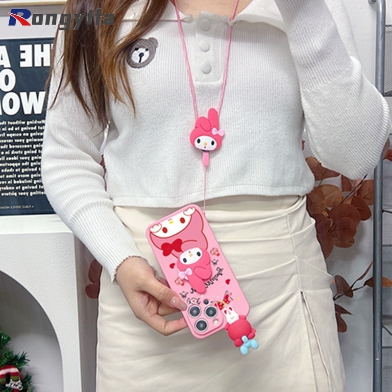 Ốp Điện Thoại Dây Có Chân Đế Cho Samsung Galaxy M54 F54 M14 M33 M53 M52 M62 F62 M51 M31 M21S M30S M21 F13 M13 4G F14 F23 M23 5G Vỏ Mềm Giai Điệu Dễ Thương Cô Gái Màu Hồng Vỏ Bảo Vệ Mềm