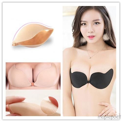 Maplepoet-áo ngực dính nữ nâng ngực Push up Strapless Sticky Tube Tops Invisible Plunge Backless Brassiere Áo ngực có thể giặt và tái sử dụng