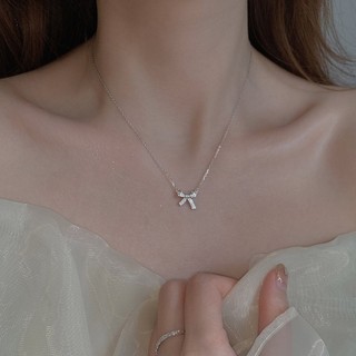 [Hàng chính hãng] Dây Chuyền Bạc Nữ Cao Cấp Bow Necklace Silver Sang Trọng, Chính Hãng CDE