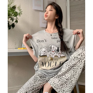 Bộ đồ ngủ ngắn tay Quần ngắn tay Bộ đồ ngủ gia đình Đồ ngủ chó đốm Bộ đồ ngủ hoạt hình ins Phong cách Bộ đồ ngủ dễ thương Bé gái Homewear Bộ đồ hai mảnh Đồ mặc nhà