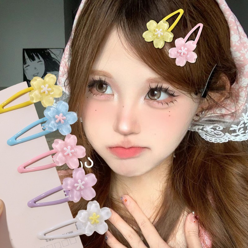 Thời Trang Hàn Quốc Ngọt Ngào Dễ Thương - 5 Cái / bộ Kẹp Tóc Hình Hoa Nữ - Kẹp Tóc Hoa Anh Đào Màu Kẹo - Girls Side Bangs BB Barrettes - Phụ Kiện Tóc Phổ Biến